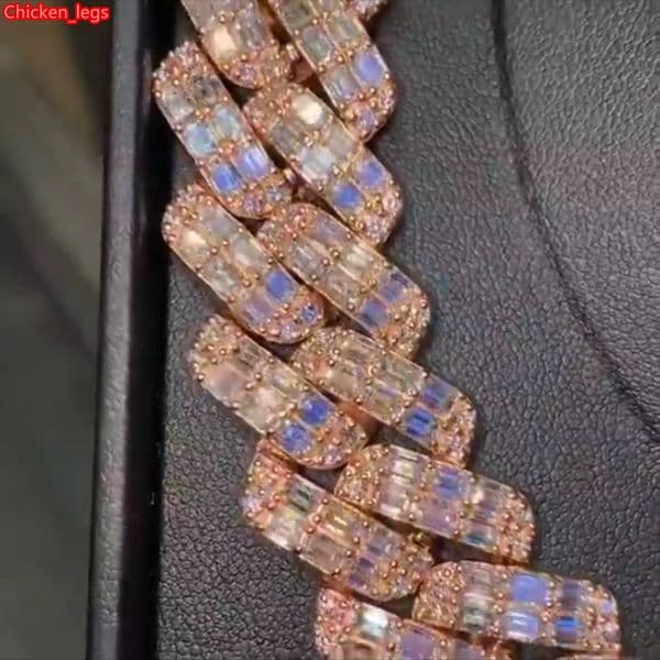 Iced Out Cuban Link Chain 20MM Emerald Cut VVS Moissanite Sterling Silver Unisex Hip Hop Miami Design Customized Color