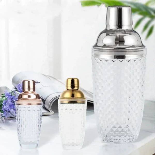 y Glass Cocktail Shaker Martini Mocktail Making Set with Leakproof Metallic Steel Lid Strainer for Home Use Bar Cart Gadget 260516