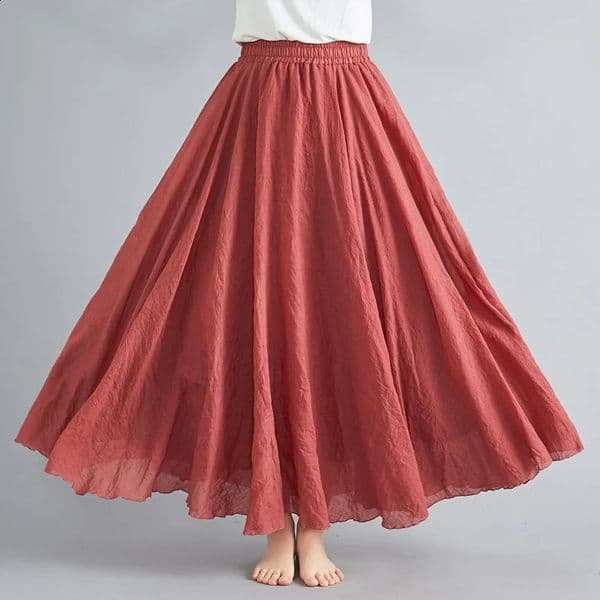 Women Linen Cotton Long Skirts Elastic Waist Pleated Maxi Beach Boho Vintage Summer Faldas Saia 260511