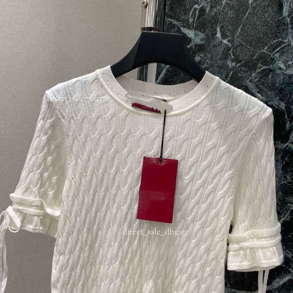 Designer Twisted Knit Short Sleeve T-Shirt Women, New Summer Fashion, Simple And Casual, Versatile Round Neck With Tie Cuffs Top For Women bfc8