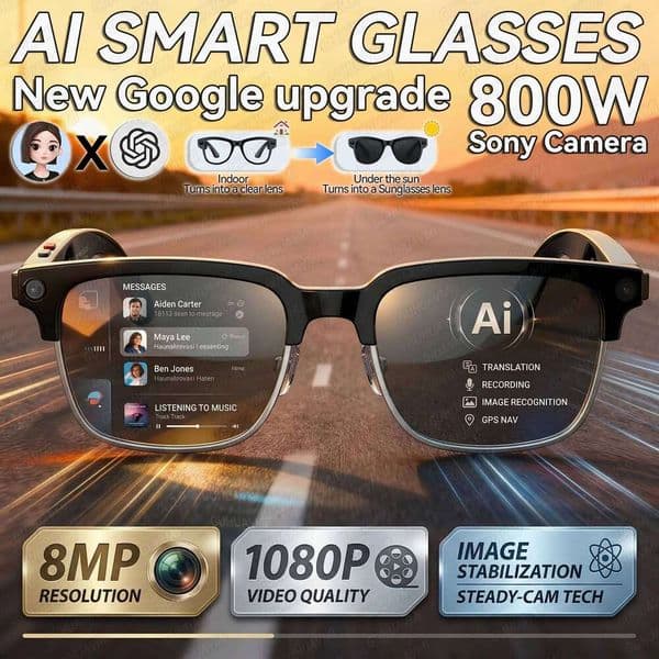 2026New AI Smart 120+Language Translation 800W Pixel Camera Video Music Player Call Business 8K Color Change Glasses Men Sunglasses