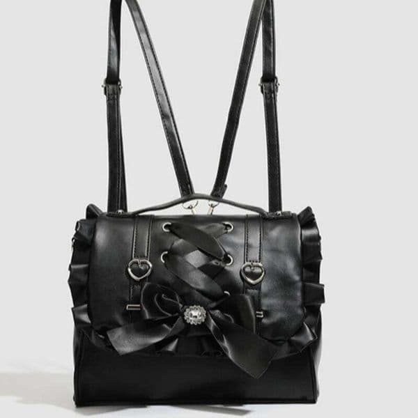 Cute Kawaii Backpack Bows Crossbody Double Women's Handbag Single Oulder Korean Sle Casual PU Leather Ita Bag