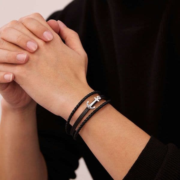 Jewelry for men 925 Sterling Silver 14K Gold trendy fashion anchor punk style multi-layer leather bracelet wholesale