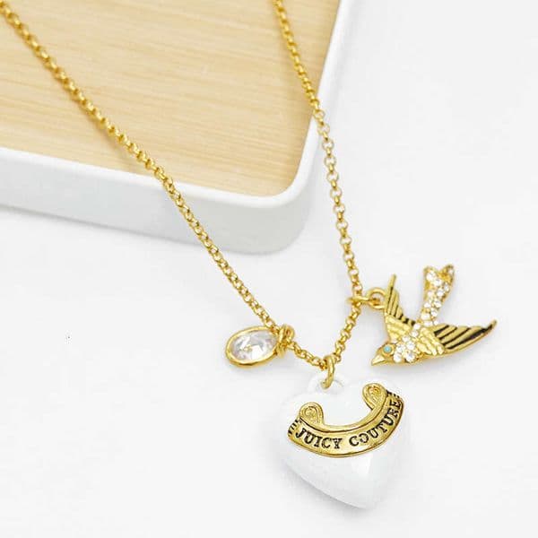 Juicy Couturely Simple and versatile white heart-shaped swallow round crystal zircon multi-pendant long necklace sweater chain for women, trendy accessory