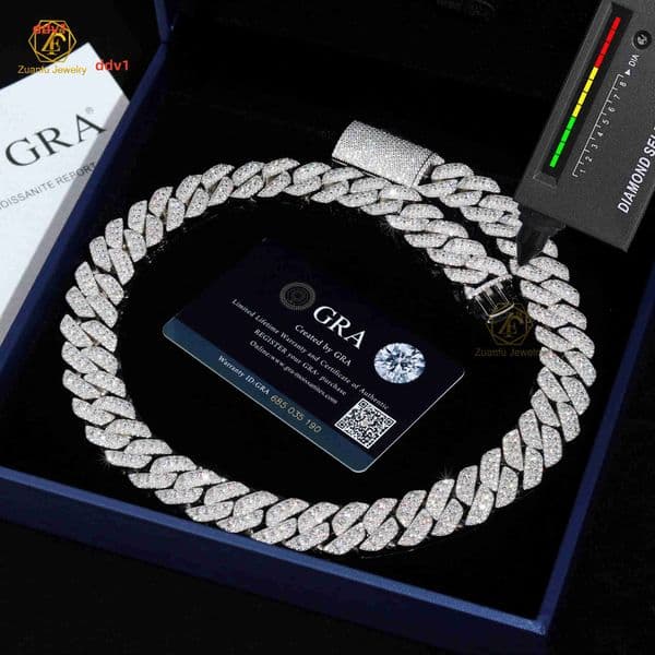 Dropshipping Silver Iced Out Cuban Link Moissanite Chain Hip Hop 18MM Wide Vvs Diamond Cuban Chain Necklace Bracelet