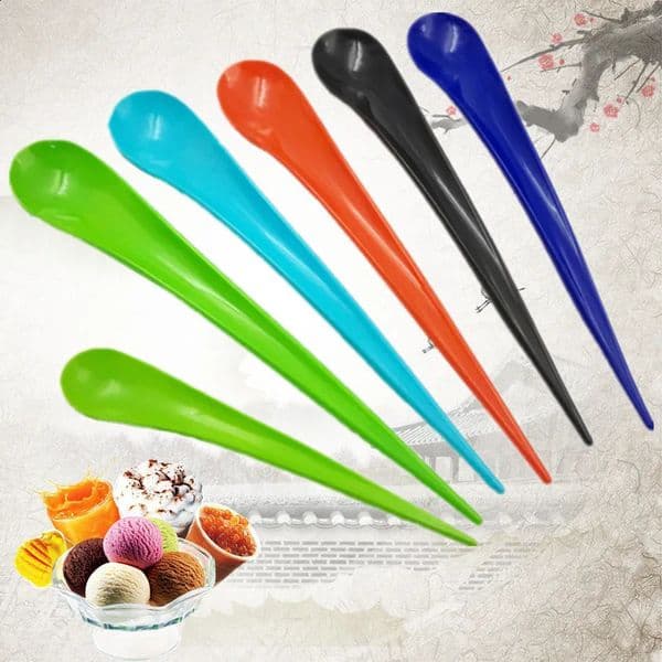 Disposable Plastic Long Handle Arc Scoop Ice Cream Spoon Big Fruit Tea Cake Pudding Tableware 100 PCs/Lot 260516