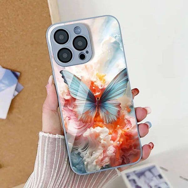 Tempered Glass For 13 Case iPhone 14 15 12 11 Pro X XS Max XR 7 8 SE Funda Shockproof Gold Butterfly Protect Cover