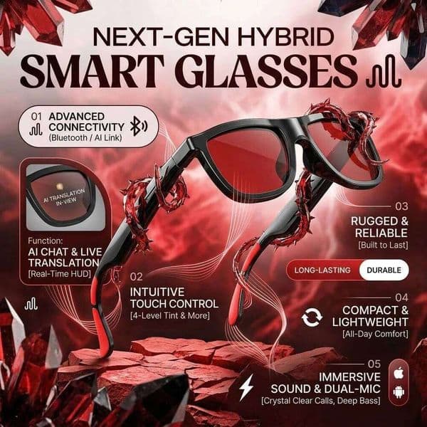 2026 New Touch Color Change Smart Glasses AI Translation Voice Wake-Up Dual Mic Noise Reduction Bluetooth Music Ip65 Waterproof Sunglasses