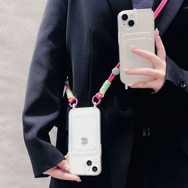 Lanyard Strap Crossbody Phone Case for 17 16 15 11 14 13 12 Pro X XR XS Max iPhone Air Card Slot Wallet Cover Fundas