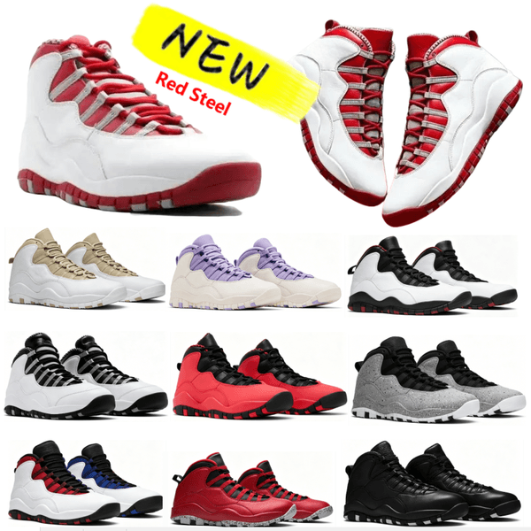 with box Red Steel 10s Mens 10 Basketball Shoes Cement Hydrangeas Shadow Steel Grey Cool Grey Cement Black White Drake wholesale trainers Drop shipping Sneakers
