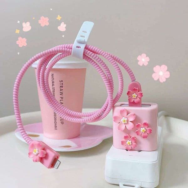 3D Love Design Protector Cover For iPhone 16 15 14 13 12 11 18W 20W Charger Data Cable Line Spiral Winder Protect