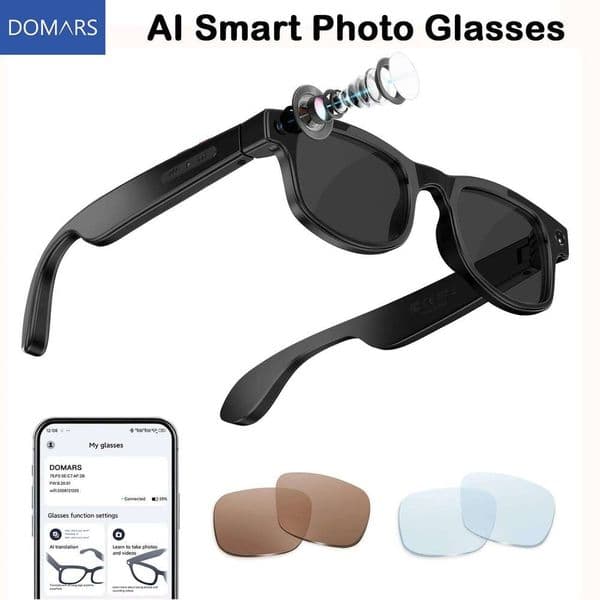 Domars Smart AI Glasses 8Mp HD Camera Multilingual Translation Chatgpt Video Recording Bluetooth WIFI Transfer Sunglasses Sunglasses