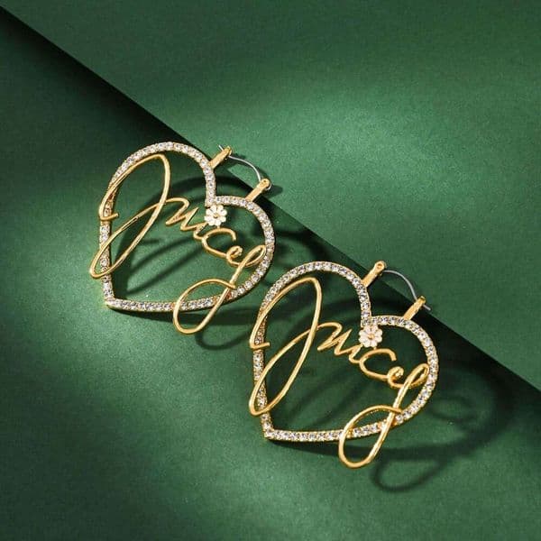 Juicy Couturely Simple elegant enamel glazed floral with diamonds and hollow letter design, large heart-shaped hoop earrings for women