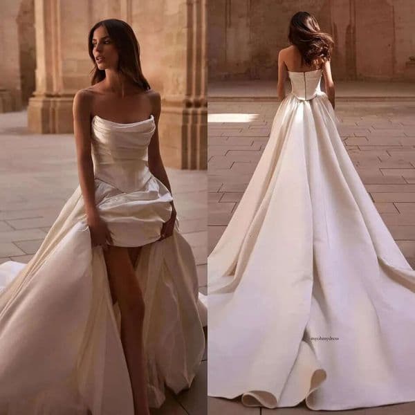 Milla Nova A Line Wedding Dress for bride Strapless Satin Backless Pleats Vestidos De Novia Sweep Train Designer Bridal Gowns 0515
