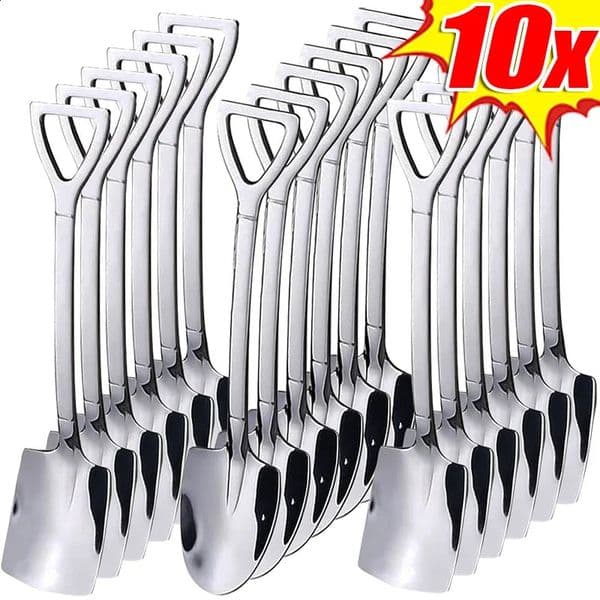Stainless Steel Shovel Spoon Mini Creative Coffee Teaspoon Fruit Ice Cream Dessert Spoons Kitchen Scoops Tableware Cutlery Set 260516