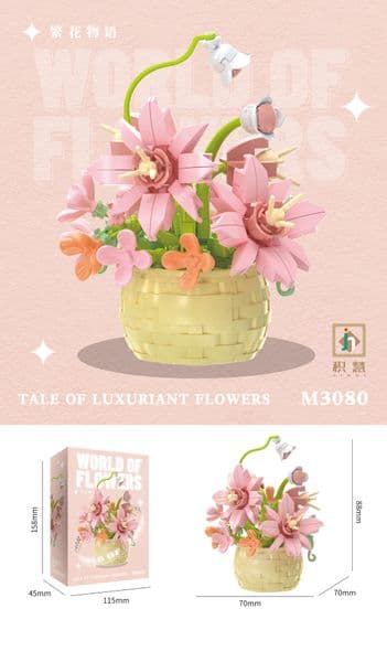 Free shipping Simulation of eternal flower basket potted plant building block decorative toy gift