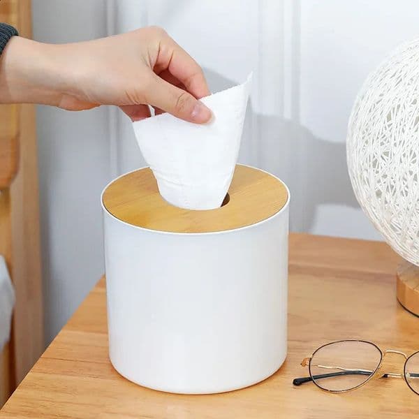 Circular Bamboo and Wood Tissue Box Creative Minimalist Living Room Home Paper Drawer Napkin Box Remote Control Storage Box Roll 260516