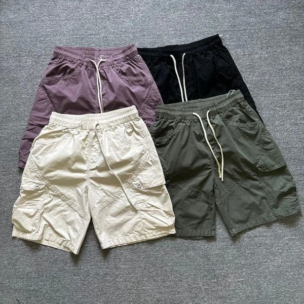 Summer style washed American retro workwear multipocket shorts mens loose elastic waist fivequarter pants 260516