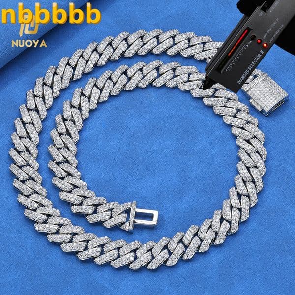 NUOYA Trendy Rapper Jewelry 925 Sterling Silver VVS Moissanite Cuban Link Chain Necklace Iced Out Diamond Pass Diamond test