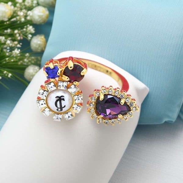 Juicy Couturely Light luxury fashion niche design trendy diamond-studded crystal zircon open ring with water drop pearl for women