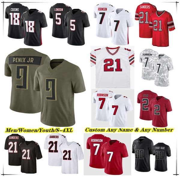 American Football Jersey FalconsS Tua Tagovailoa Michael Penix Jr Bijan Robinson Drake London Kyle Pitts Sr Jalon Walker Jessie Bates III A.J. Terrell Jr. Xavier Watts
