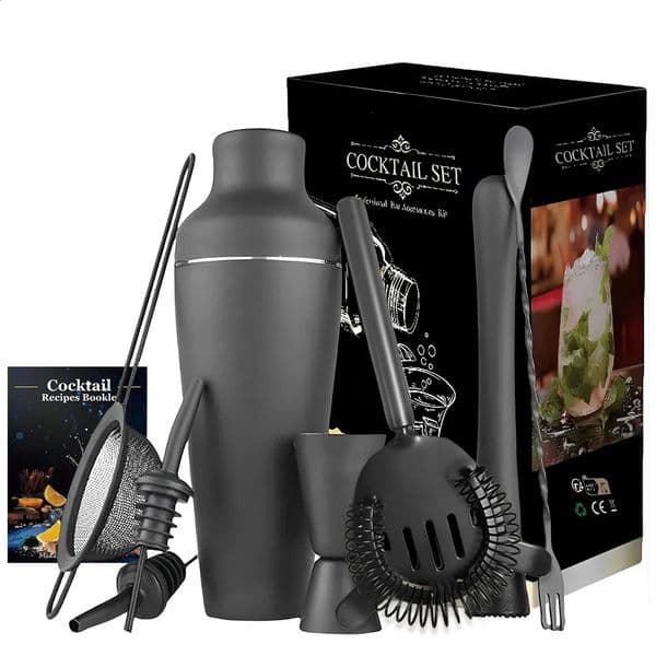 8Pcs Matte Black Cocktail Shaker Set Wine Martini Drink Mixer Barware tools Bartending Equipment Bartender Kit for Home Bar 260516