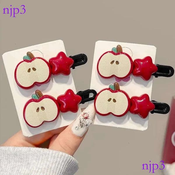2PcsSet Girls Accessories Cartoon Apple Star Duckbill Hair Clip Cute Forehead Head Side Bangs Hairpin Children Headdress 260324