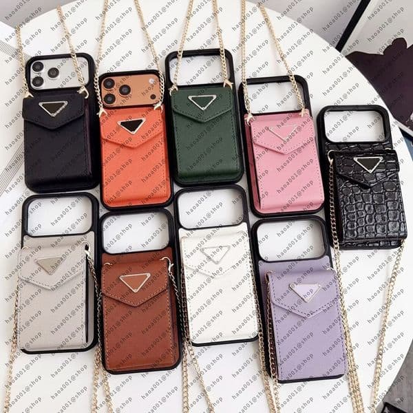 For iPhone 17 Pro Max Case Crossbody Phone Case Designer iPhone 16 Pro Max 15 ProMax 14 13 15 Plus 16 Plus Phonecase Card Holder Quilted Leather Wallet Case Chain Lanyard