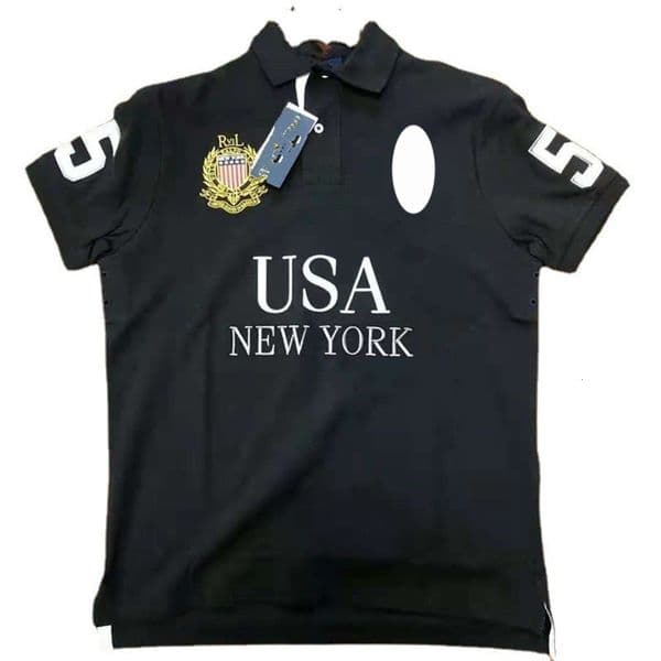 Men's Navy Blue Designer FRANCE PARIS Printed Polo Shirt Short Sleeve Cotton Casual Top With Number 33 Patches Retro Preppy Streetwear