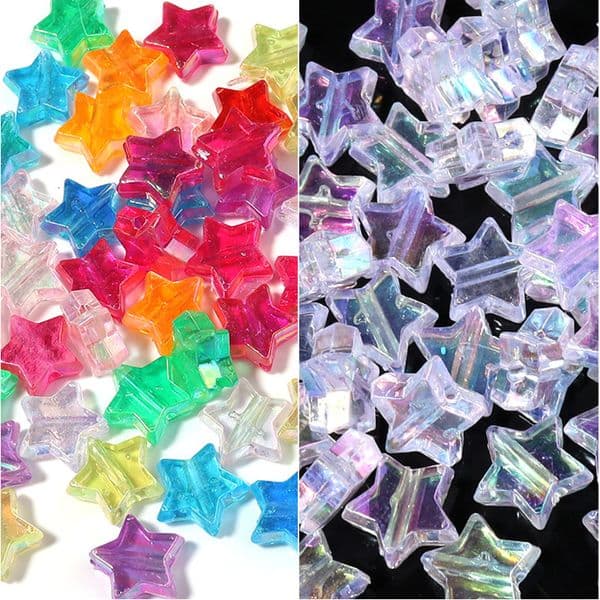 11Mm Semi-Transparent AB Color Pentagram Loose With Straight Holes, Plated Acrylic Beads For DIY Bracelet And Necklace Accessories