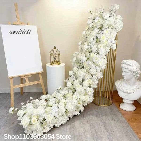 White Rose Artificial Wedding Backdrop Decor Floor Flower Runner Event Table Centerpieces Floral Arrangement Party Decor Props C260518