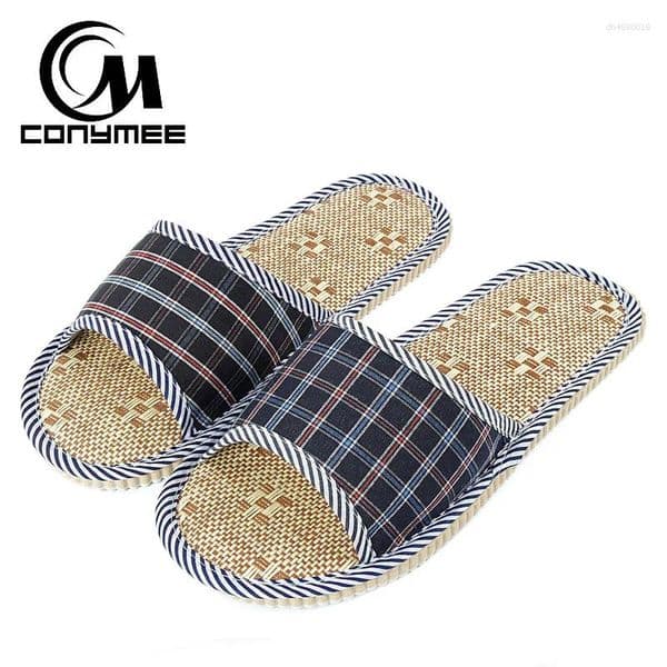 Slippers YM-PMSH Indoor Floor Mens Casual Shoes Summer Beach Sandals Breathable Flax Linen Home Male Bath Flip Flops
