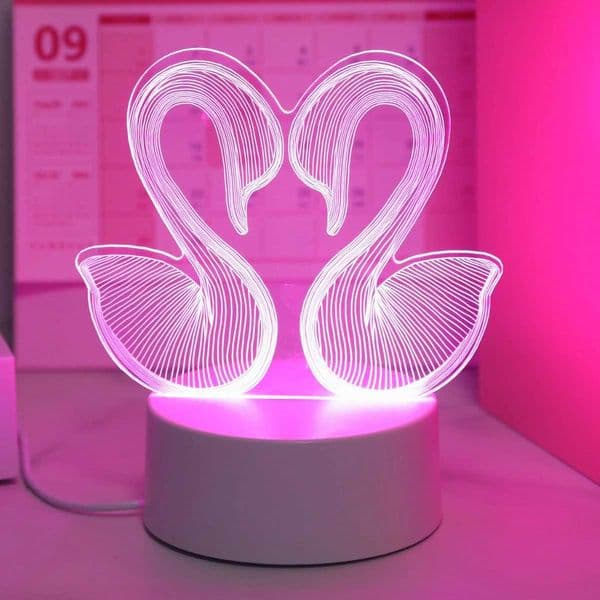 1PC Swan 3D Night Light USB Monochrome Pink Desk Lamp Christmas Gift Light Home Bedroom Decoration Atmosphere Light L260518B61M