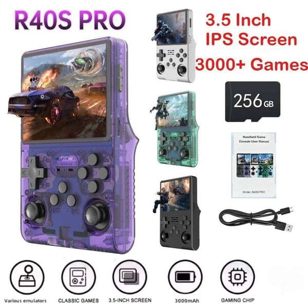 R40S Pro Retro Gaming Console 3.5-Inch I Screen,30000+ HD Games Handheld Game Console,3800mAh Rechargeable with 256GB TF Card 26L0518