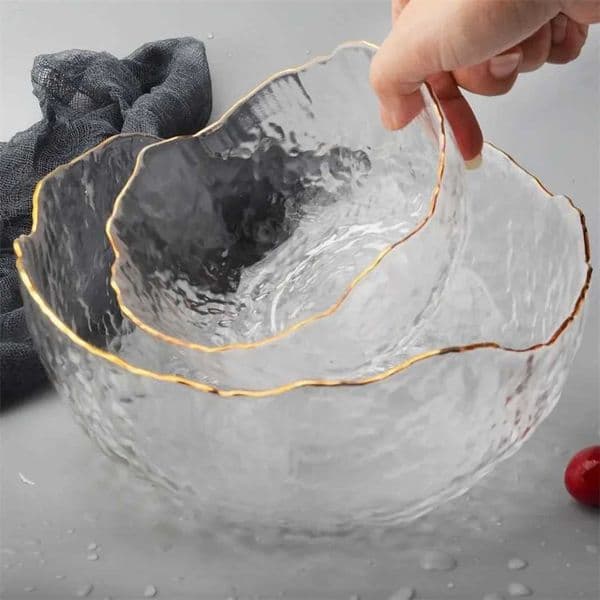 Transparent Salad Bowl with Gold Rim Crystal Glass Bowl Rice Bowl Storage Container Tableware Set Snack and Dessert Bowls Z260518
