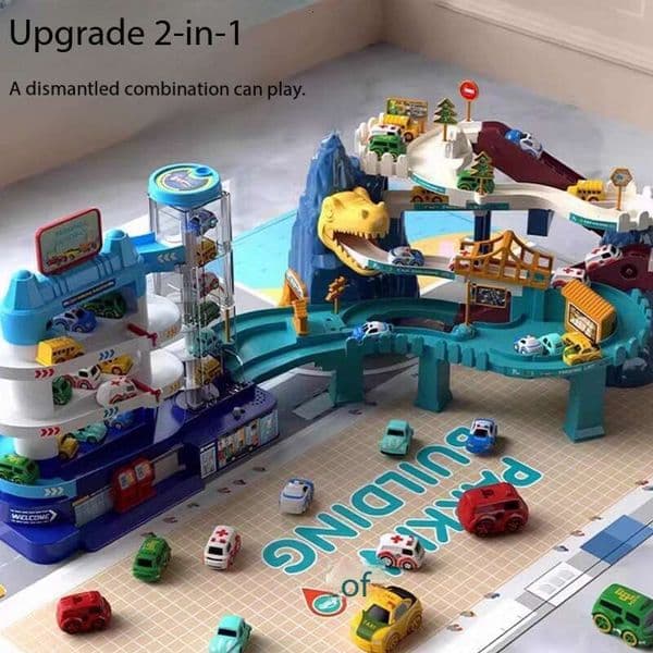Children's Dinosaur Electric Track Toy Mountain Road Challenge Small Train Car Parking Lot New perfume Year Gift Designer