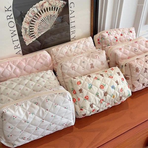 Cosmetic Bags Cute Cotton Makeup Bag Portable Multipurpose Storage Large Capacity Organizer Girls