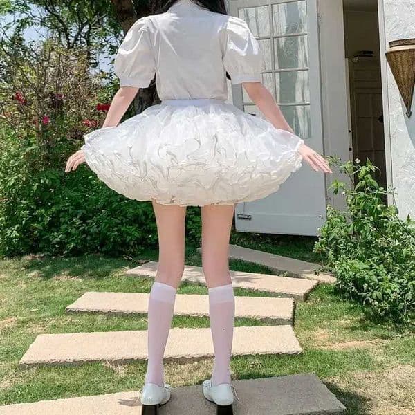 Multi-layer Ruffled Petticoats for Women Fluffy Bubble Skirt Crinoline Underskirt No Hoop Boneless Lolita Puffy Skirt Mini Skirt L2605181