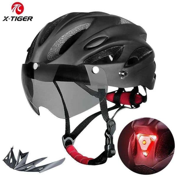X-TIGER Goggles LED Light Cycling Integrally-Molded MTB Bike Helmet Adult Road Bicycle Sport Safety Cap 26Y0518
