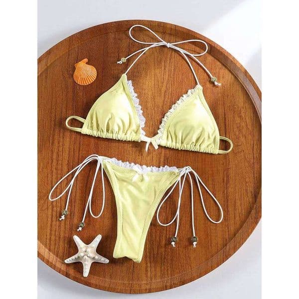 ZRTAK Sexy Lace bordered Micro Thongs Bathing Suit Swimsuit Women Biquini Bandage Beachwear Swimwear 2 Piece Bikini Sets 26Y0518