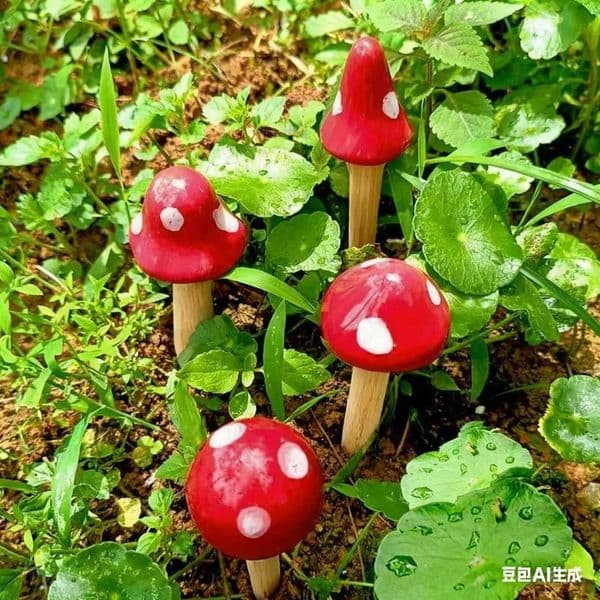 Mushroom plug-in garden ornaments decorative mushroom garden accents colored glaze courtyard landscaping live streaming benefits L260518