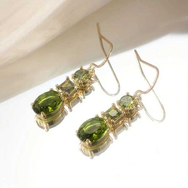 CAOSHI Luxury Gold Color Dangle Earrings with Trendy Green Geometry Cubic Zirconia Versatile Wedding Party Jewelry for Women L260518