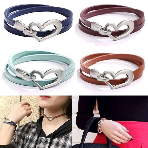 Heart Stackable for Women Girls Love Punk Leather Choker Necklace Wrap Cuff Bracelet Valentine's Day Jewelry1pc