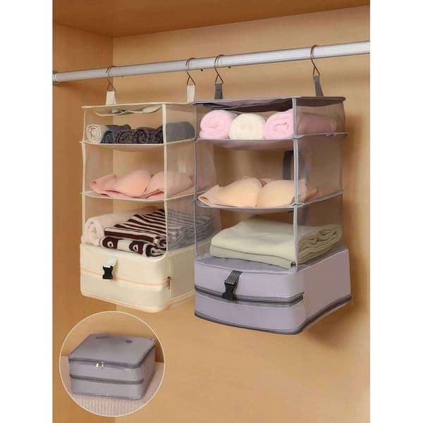 1PC Dormitory Wardrobe Hanging Multi functional Folding Layered Clothing Storage Bag 26Y0518