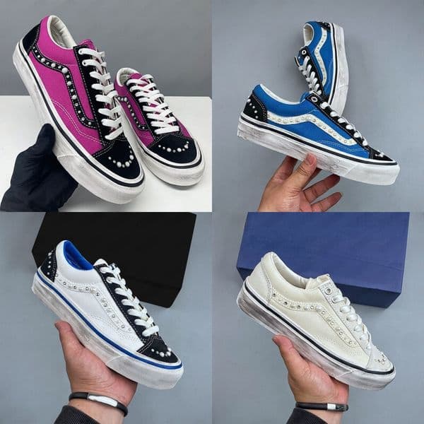 Designer Shoes Pearlized Unisex Canvas Sneakers Old Skools Shoes Men Women With Pearl Decoration Skate Flats Scarpe Plate-forme Trainers Casual Shoes