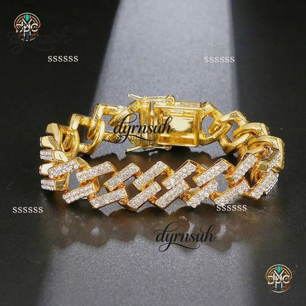 New trendy Cuban chain full inlay of zircon diamond shaped hip hop bracelet jewellery