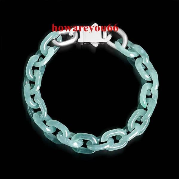 Genuine Natural Jadeite Cuban Chain O-link Chain Jade Bracelet Hip Hop Trend Personality Jade the Hand Strings Wholesale GB09