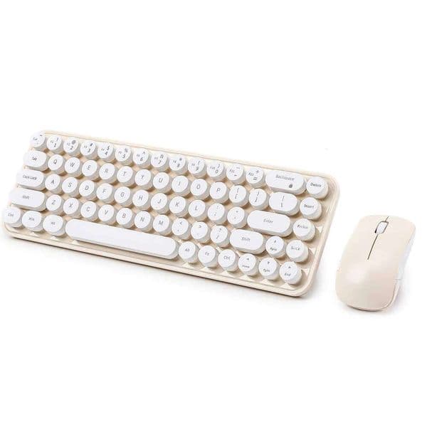 MIKIBY i68 Yellow Wireless and Mouse Combo, 2.4G Retro Style with Round Keycaps, Lightweight Membrane Keyboard 26Y0518