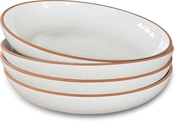 Large Ceramic Pasta Bowls Set of 4 30oz - Microwave Oven Dishwasher Safe for Serving Salad Dinner Z260518