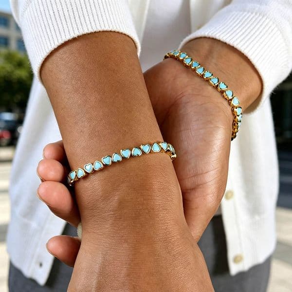 2026 New Turquoises Stone Geometric Heart Tennis Bracelet Gold Color Fashion Women High Quality Bezel Set Jewelry
